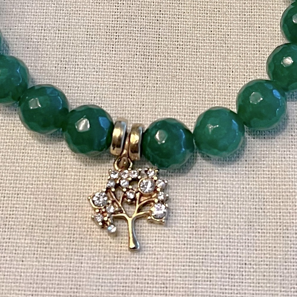 Set of 3 Jade Bracelets with Gold “Tree of Life” Charm - Picture 6 of 16